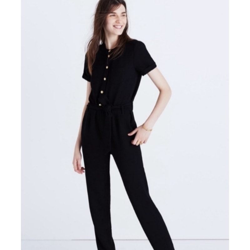 Madewell Et Sezane Juliette Jumpsuit Short Sleeve Crepe Black